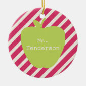 Roze strips en groene Apple-leraar Keramisch Ornament (Voorkant)