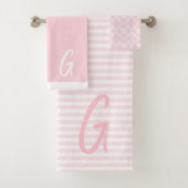 Roze strips en monogram handdoekset bad handdoek (Insitu)