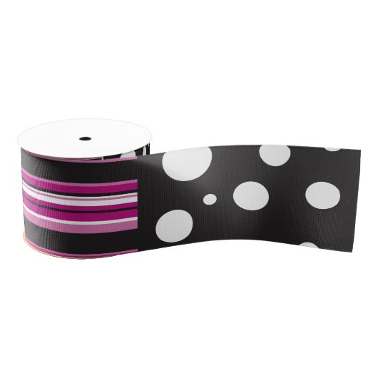 Roze strips en pooldots grosgrain lint (Spoel)
