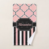 Roze strips en quatrefoil bad handdoek (Handdoek)