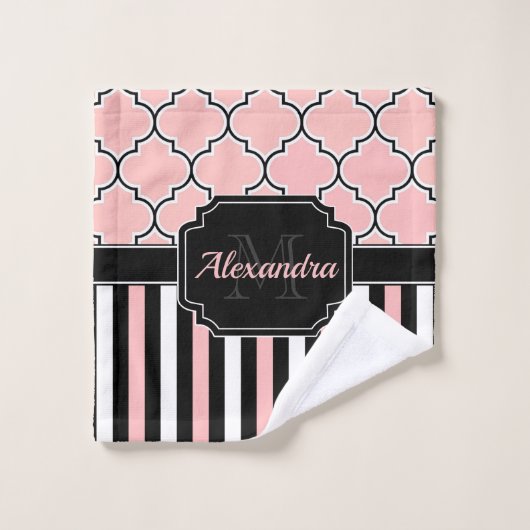 Roze strips en quatrefoil bad handdoek (Wasdoekje)