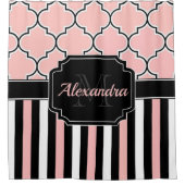 Roze strips en quatrefoil douchegordijn (Voorkant)
