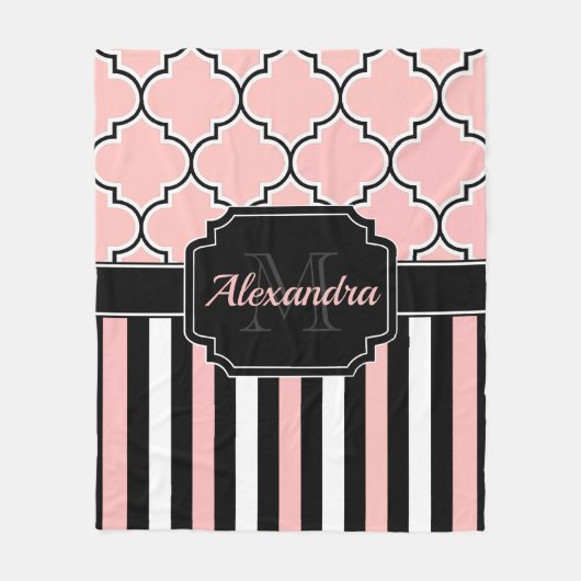Roze strips en quatrefoil fleece deken (Voorkant)