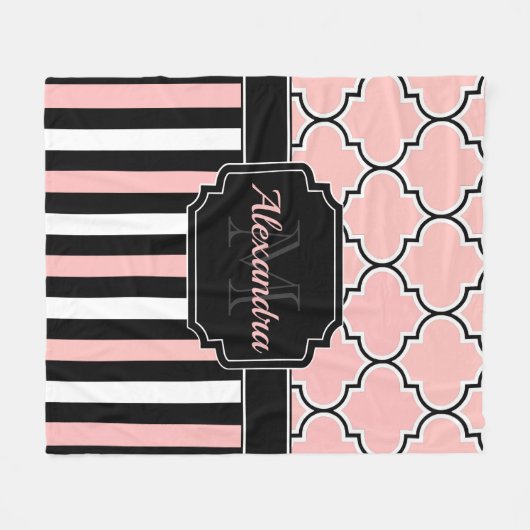 Roze strips en quatrefoil fleece deken (Voorkant (Horizontaal))