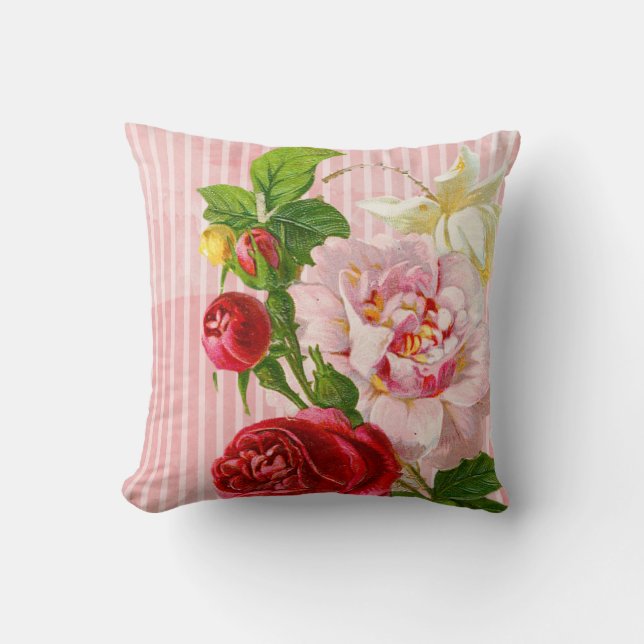 Roze strips en trillende Rozen Kussen (Voorkant)