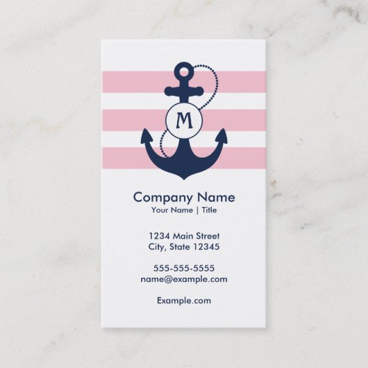 Roze strips met een Nautical Anchor en een Monogra Visitekaartje (Voorkant)
