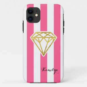Roze strips met Gold Foil Diamond Case-Mate iPhone Case