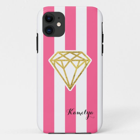 Roze strips met Gold Foil Diamond Case-Mate iPhone Case (Achterkant)