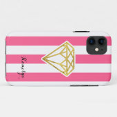 Roze strips met Gold Foil Diamond Case-Mate iPhone Case (Achterkant (horizontaal))