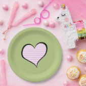 Roze strips, strips, lijnen, hart papieren bordje (Feest)