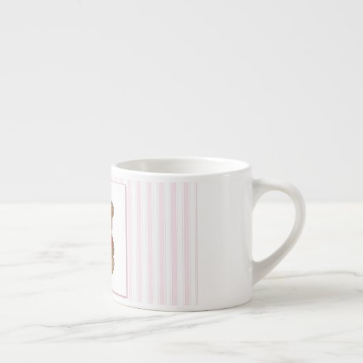 Roze strips - Teddy Bear met Valentijnse  Hart Espresso Kop (Rechts)