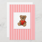 Roze strips - Teddy Bear met Valentijnse  Hart Feestdagenkaart (Voorkant / Achterkant)