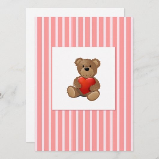 Roze strips - Teddy Bear met Valentijnse  Hart Feestdagenkaart (Voorkant / Achterkant)