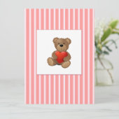 Roze strips - Teddy Bear met Valentijnse  Hart Feestdagenkaart (Staand voorkant)