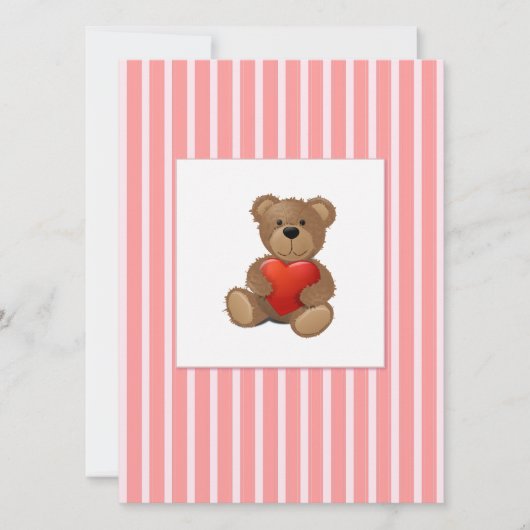 Roze strips - Teddy Bear met Valentijnse  Hart Feestdagenkaart (Voorkant)