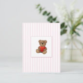 Roze strips - Teddy Bear met Valentijnse Hart Feestdagenkaart (Staand voorkant)