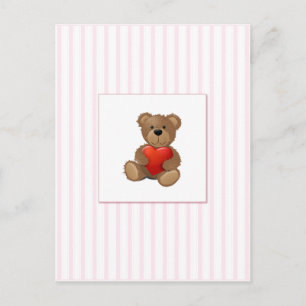 Roze strips - Teddy Bear met Valentijnse  Hart Feestdagenkaart