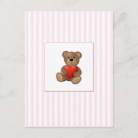 Roze strips - Teddy Bear met Valentijnse Hart Feestdagenkaart (Voorkant)