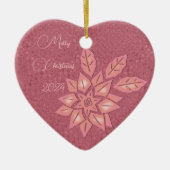 Roze stro en perzikgradiënt poinsettia keramisch ornament (Voorkant)