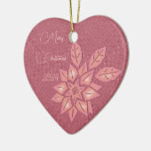 Roze stro en perzikgradiënt poinsettia keramisch ornament (Links)