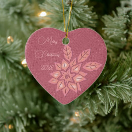 Roze stro en perzikgradiënt poinsettia keramisch ornament