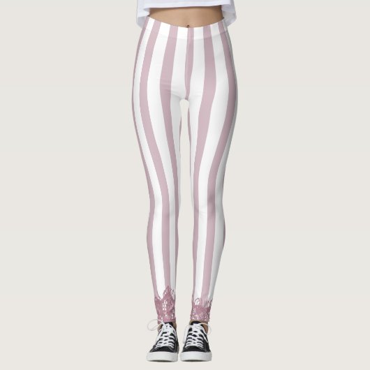 Roze stroken en kant leggings (Voorkant)