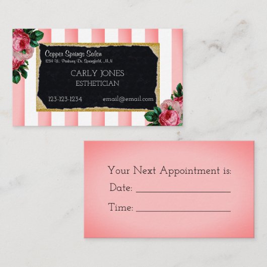 Roze stroken en Visitekaartje van Floral Afsprakenkaartje (Voorkant / Achterkant)
