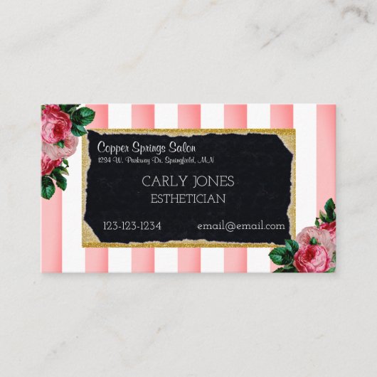 Roze stroken en Visitekaartje van Floral Afsprakenkaartje (Voorkant)