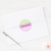 Roze stroken, groene strips, lijnen, Jouw naam Ronde Sticker (Envelop)