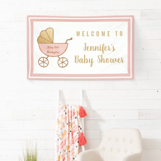 Roze Stroller Baby Girl Shower Spandoek (Insitu)