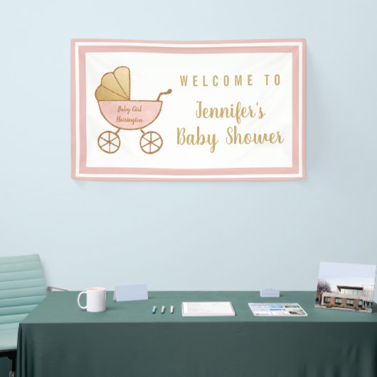 Roze Stroller Baby Girl Shower Spandoek (Beurs)