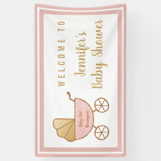 Roze Stroller Baby Girl Shower Spandoek (Verticaal)