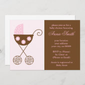 Roze Stroller Girl Baby shower Kaart (Voorkant / Achterkant)