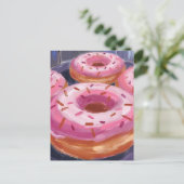 Roze Strooide Donuts Bakken Gebak Briefkaart (Staand voorkant)