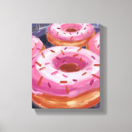 Roze Strooide Donuts Bakken Gebak Canvas Afdruk