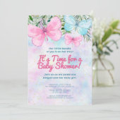 Roze Strooidecor Vlindermeisje Baby Shower Kaart (Staand voorkant)