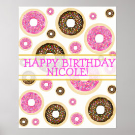 Roze Strooidonuts Moderne Verjaardagsfeest Banner Poster