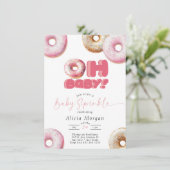Roze Strooisel | Donut | Baby Strooisel Uitnodigin Kaart (Staand voorkant)