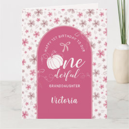 ROZE STROOK & BOOG HERFST POMPOEN BLOEMEN VERJAARD KAART