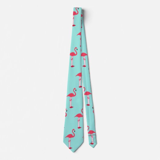 Roze Stropdas Flamingos in Mint Green - HAMbWG (Voorkant)