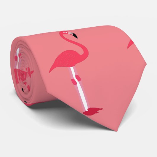 Roze Stropdas Flamingos in zalm - HAMbWG (Opgerold)