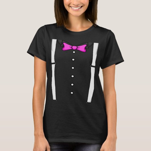 Roze Stropdas Suspenders Cummerbund Tuxedo Bow Str T-shirt (Voorkant)