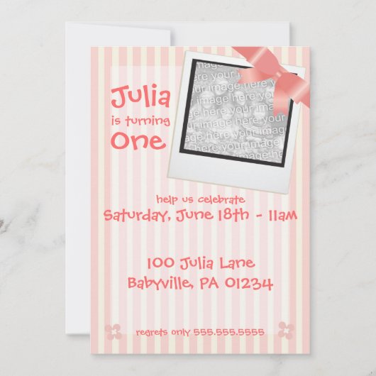 Roze strpe Birthday Party Invitation Car Kaart (Voorkant)