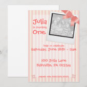 Roze strpe Birthday Party Invitation Car Kaart (Voorkant / Achterkant)