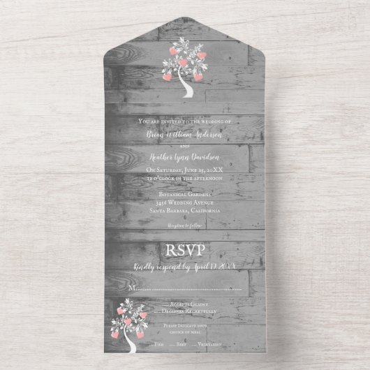 Roze structuur van het hart in één bruiloft all in one uitnodiging (Binnen)