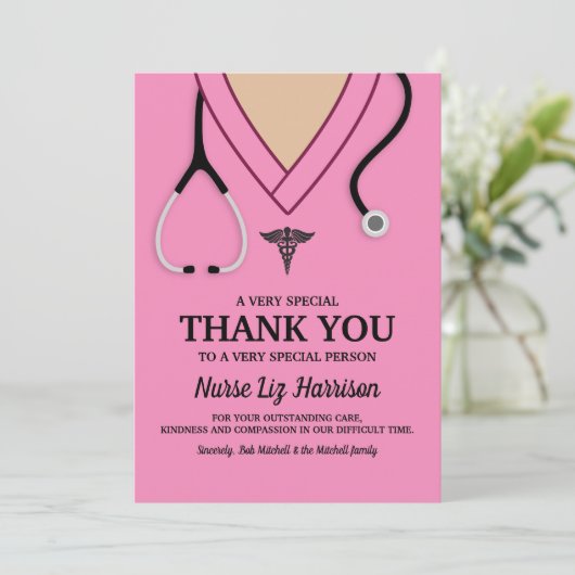 Roze struikgewas zuster Hartelijk dank Bedankkaart (Staand voorkant)