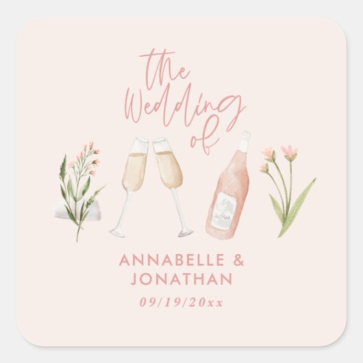 Roze, subtiele, mooie moderne bloem vierkante sticker (Voorkant)