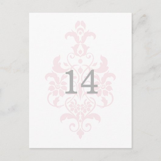 Roze subtle Damask Table Number Briefkaart (Voorkant)