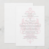 Roze subtle Damask Wedding Invite Kaart (Voorkant / Achterkant)