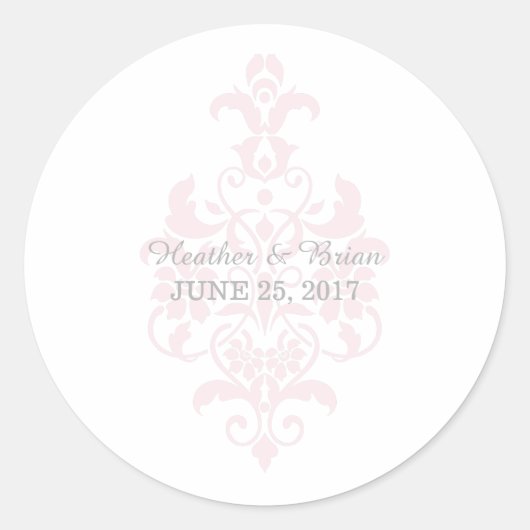 Roze subtle Damask Wedding Stickers (Voorkant)